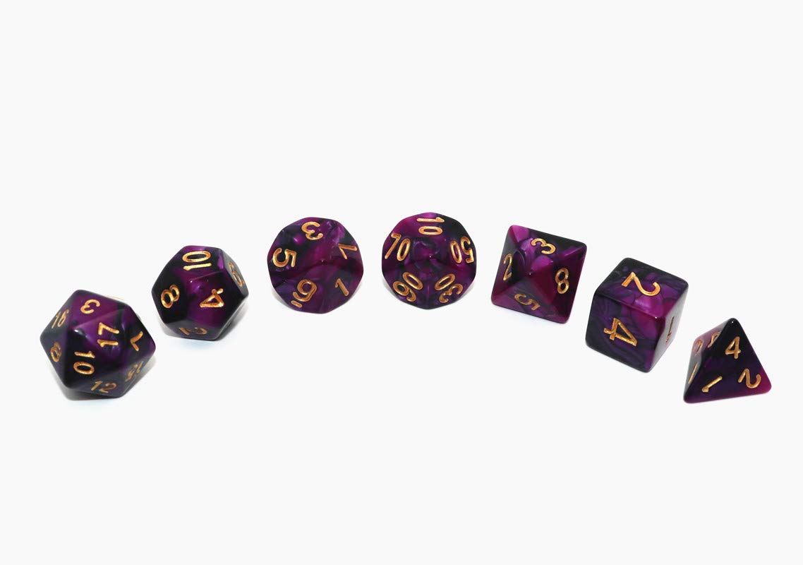 CREEBUY 7Pcs DND Dice Set – Black Purple Polyhedral Dice for RPGs (D20/D12/D10/D8/D6/D4 + Percentile)