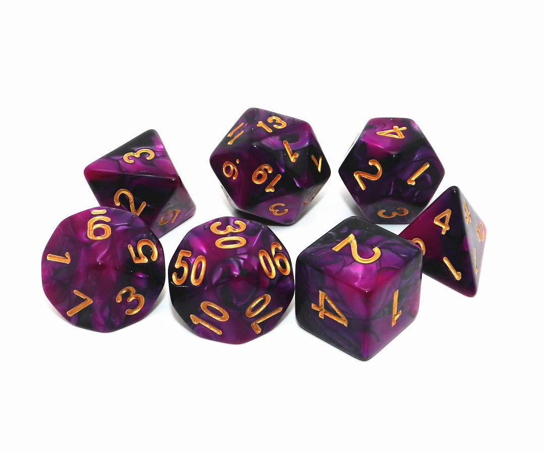 CREEBUY 7Pcs DND Dice Set – Black Purple Polyhedral Dice for RPGs (D20/D12/D10/D8/D6/D4 + Percentile)