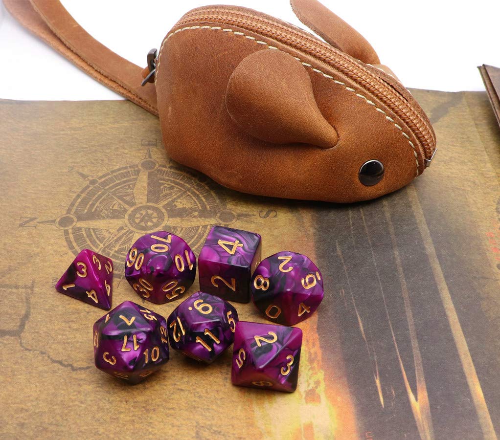 CREEBUY 7Pcs DND Dice Set – Black Purple Polyhedral Dice for RPGs (D20/D12/D10/D8/D6/D4 + Percentile)