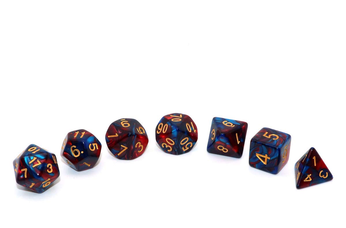 CREEBUY Red & Blue Polyhedral Dice Set – 7-Piece for D&D MTG RPG