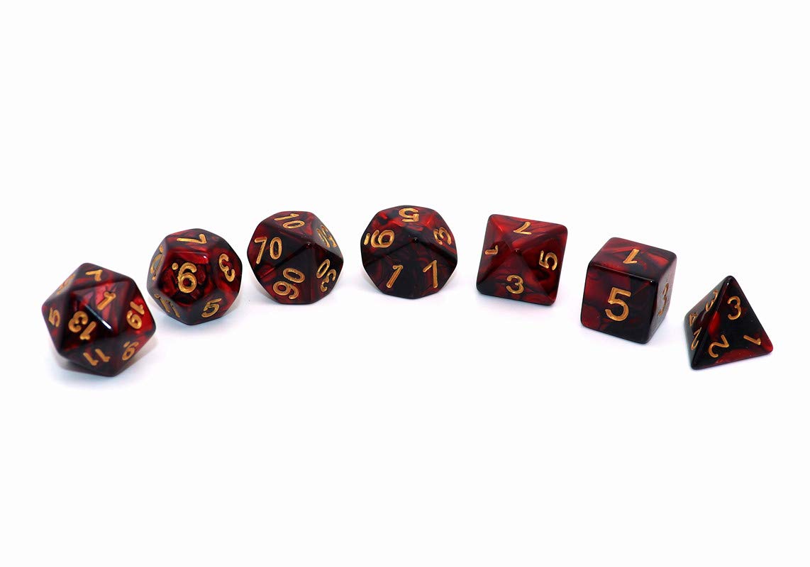 CREEBUY DND Dice Set - Red & Black 7-Die Polyhedral RPG Dice for D&D MTG