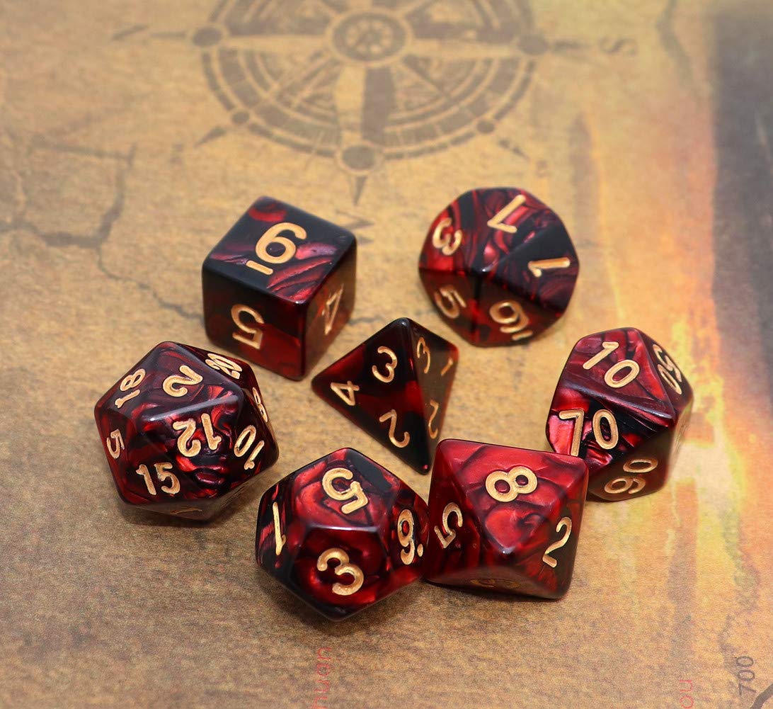 CREEBUY DND Dice Set - Red & Black 7-Die Polyhedral RPG Dice for D&D MTG