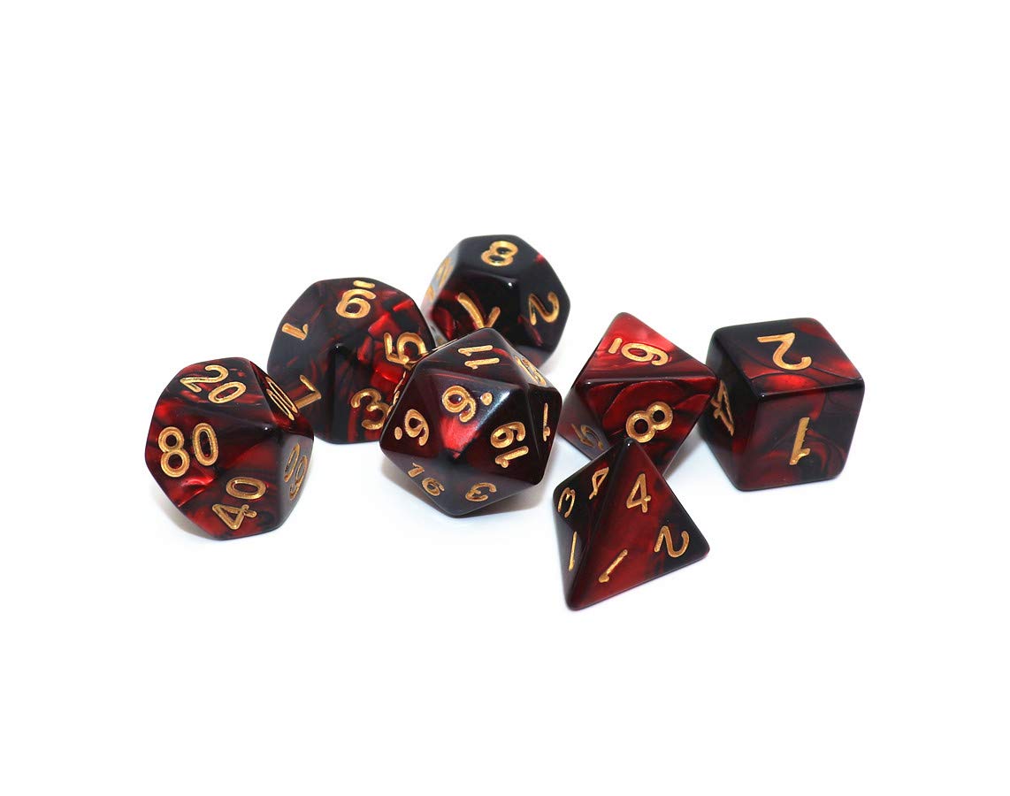 CREEBUY DND Dice Set - Red & Black 7-Die Polyhedral RPG Dice for D&D MTG