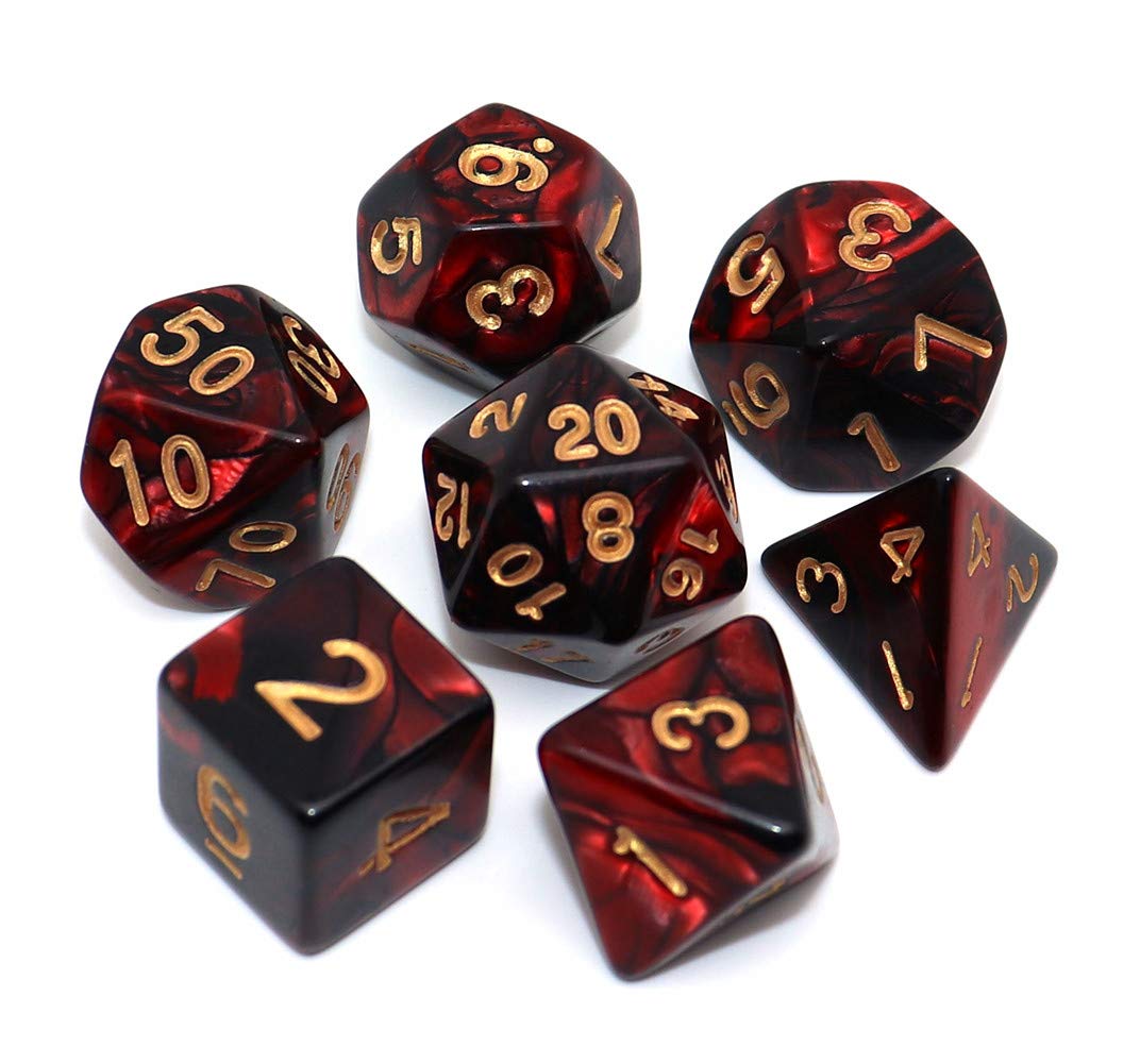 CREEBUY DND Dice Set - Red & Black 7-Die Polyhedral RPG Dice for D&D MTG