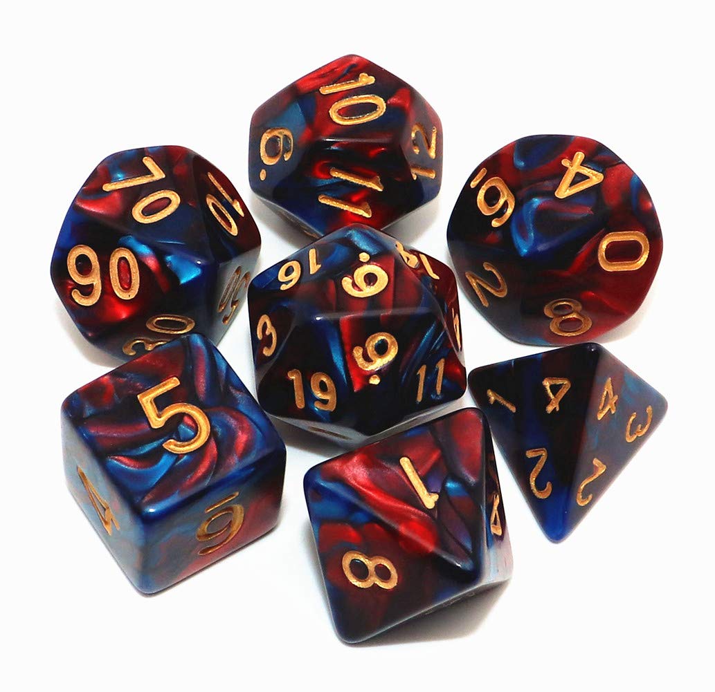 CREEBUY Red & Blue Polyhedral Dice Set – 7-Piece for D&D MTG RPG