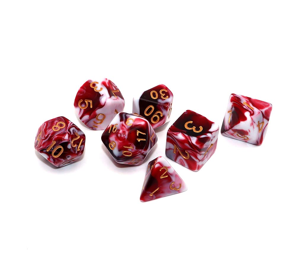 CREEBUY DND Dice Set Red & White – 7-Piece Polyhedral D&D Dice