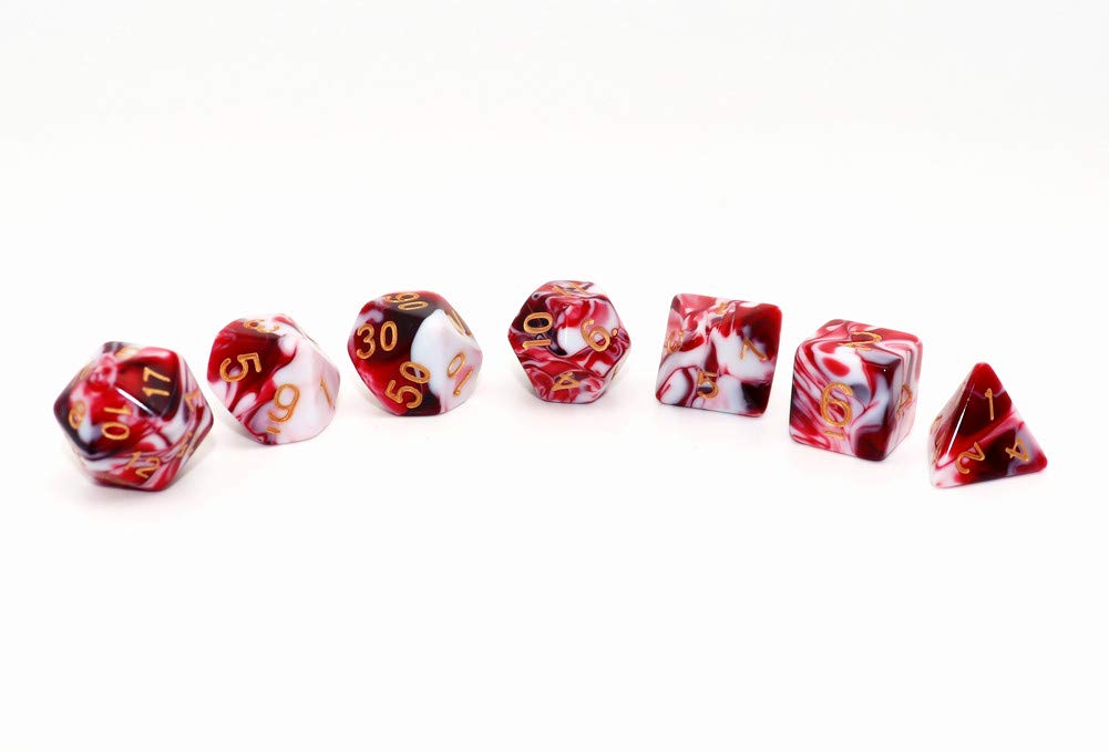 CREEBUY DND Dice Set Red & White – 7-Piece Polyhedral D&D Dice