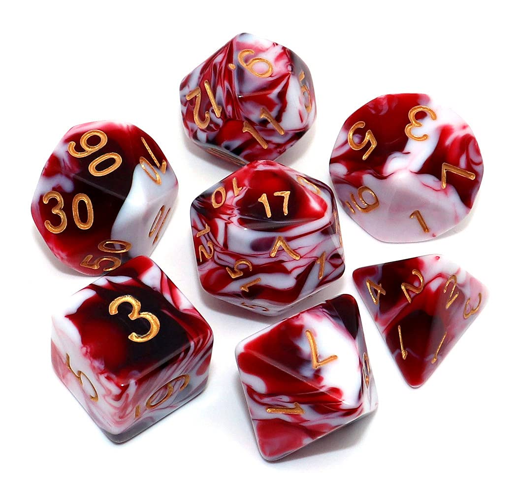 CREEBUY DND Dice Set Red & White – 7-Piece Polyhedral D&D Dice