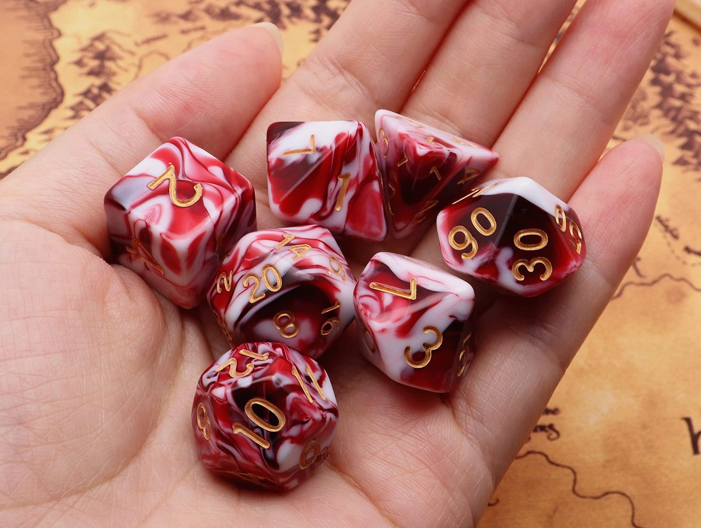 CREEBUY DND Dice Set Red & White – 7-Piece Polyhedral D&D Dice