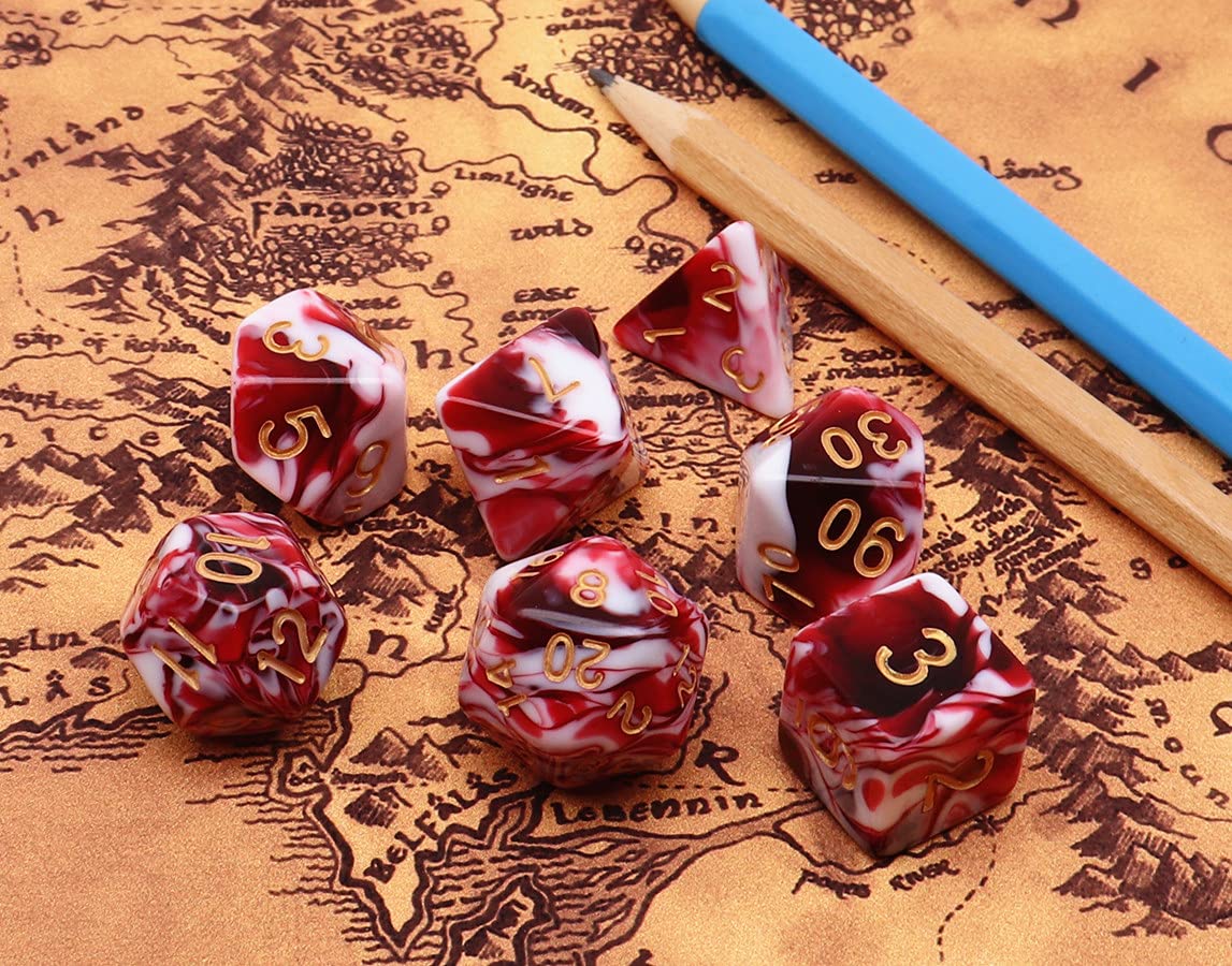 CREEBUY DND Dice Set Red & White – 7-Piece Polyhedral D&D Dice