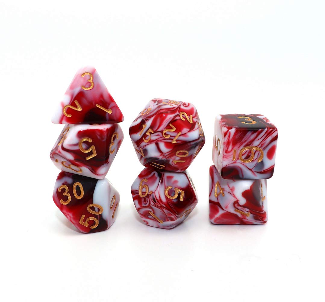 CREEBUY DND Dice Set Red & White – 7-Piece Polyhedral D&D Dice
