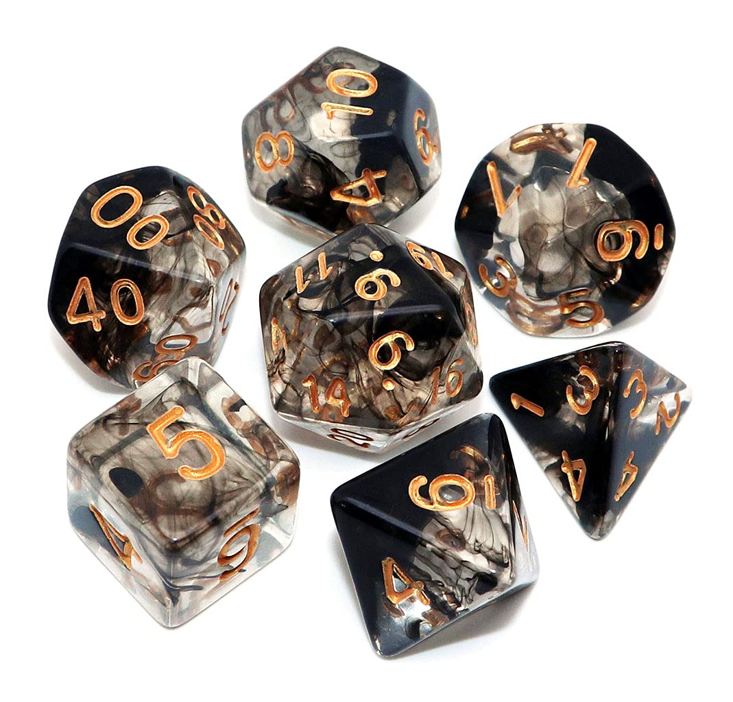 CREEBUY 7-Piece DND Dice Set – Transparent Black Cloud Polyhedral Dice for D&D & RPGs