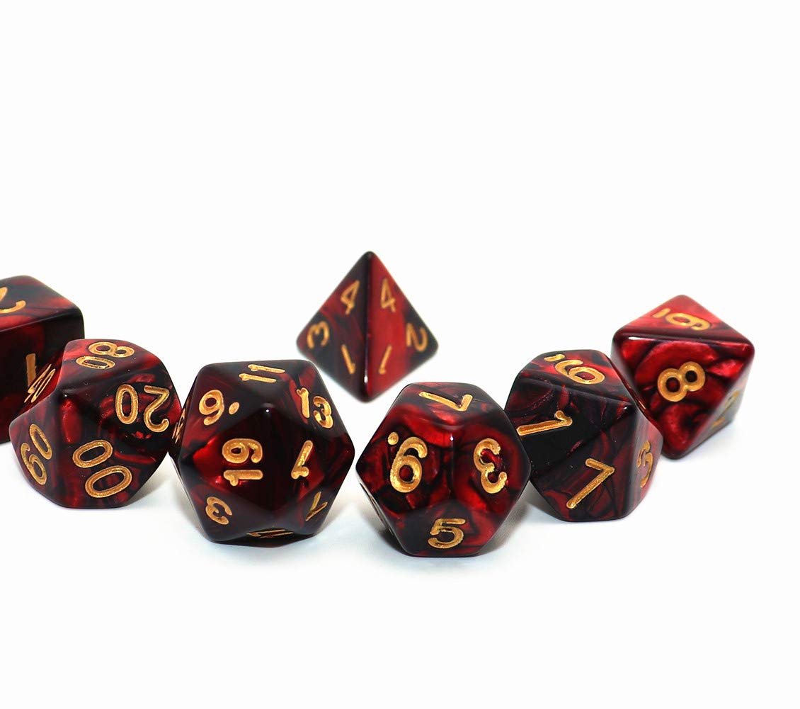 CREEBUY DND Dice Set - Red & Black 7-Die Polyhedral RPG Dice for D&D MTG