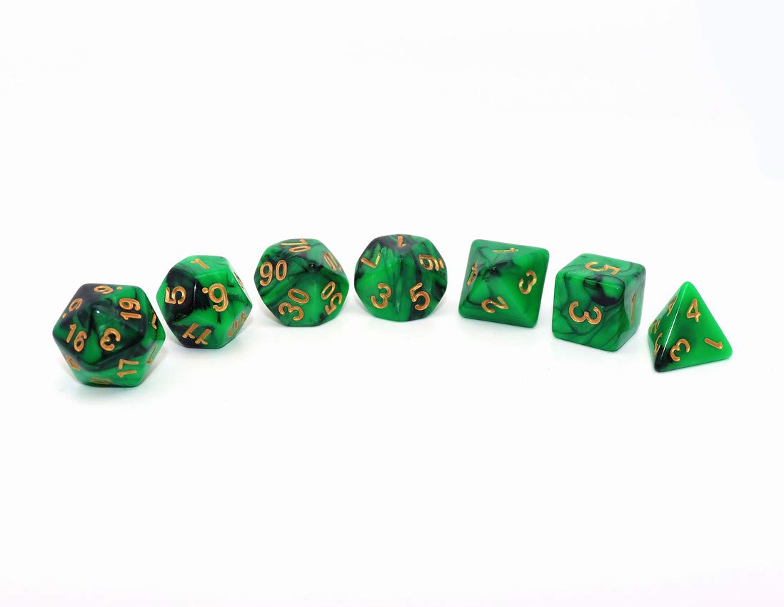 CREEBUY Green Mix Black Dice Set – 7‑Die DND Polyhedral Dice for D&D RPG