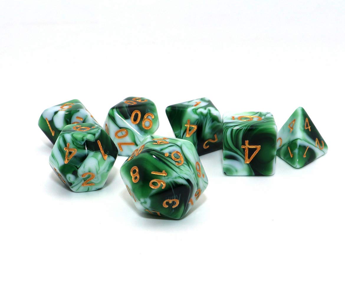 CREEBUY Polyhedral DND Dice Set – Green White 7-Piece RPG Dice for D&D, Pathfinder, MTG