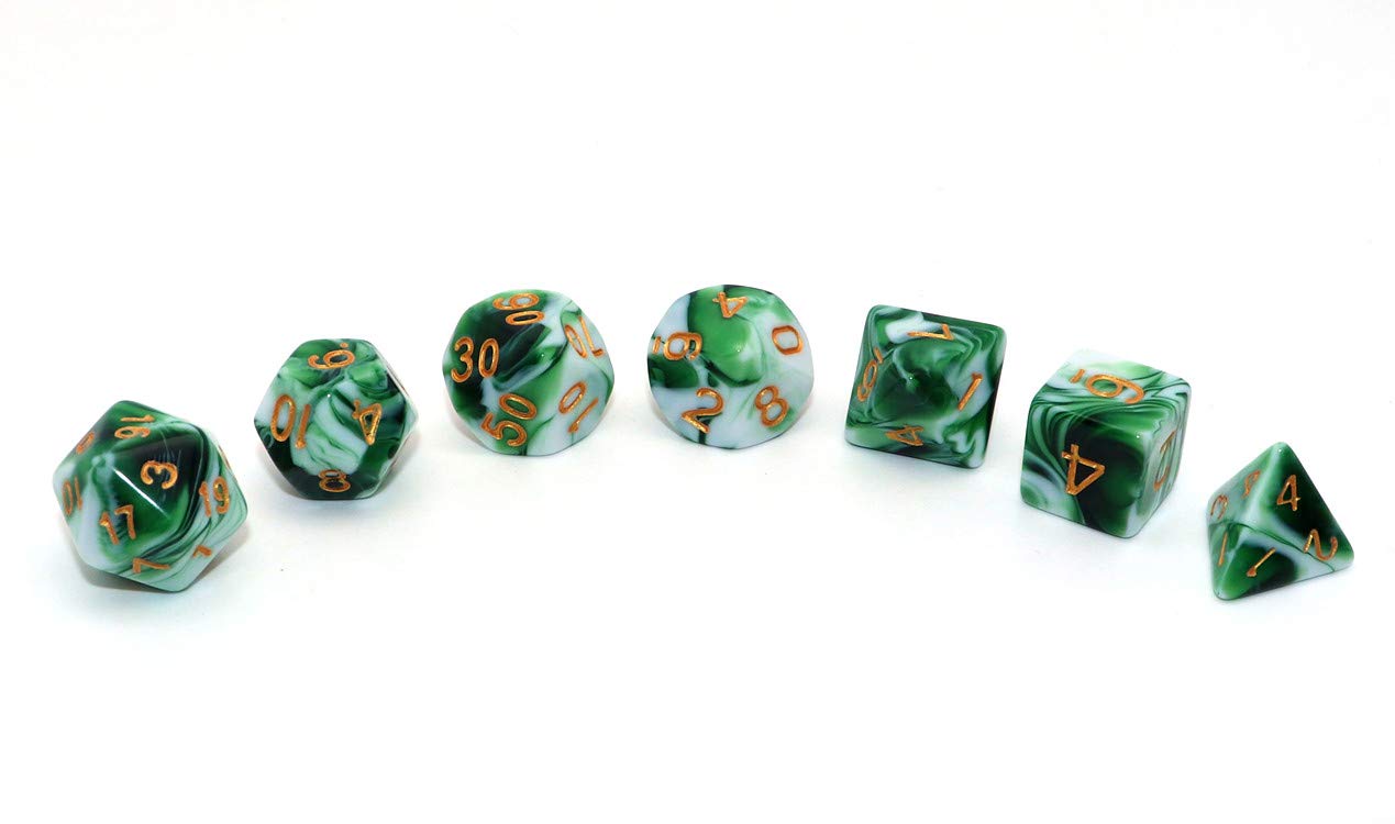 CREEBUY Polyhedral DND Dice Set – Green White 7-Piece RPG Dice for D&D, Pathfinder, MTG
