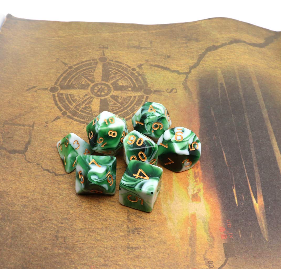 CREEBUY Polyhedral DND Dice Set – Green White 7-Piece RPG Dice for D&D, Pathfinder, MTG