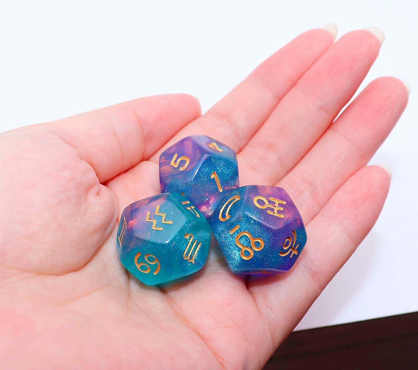 CREEBUY Astrology Dice 3-Piece D12 Glitter Polyhedral Set – Constellation Divination