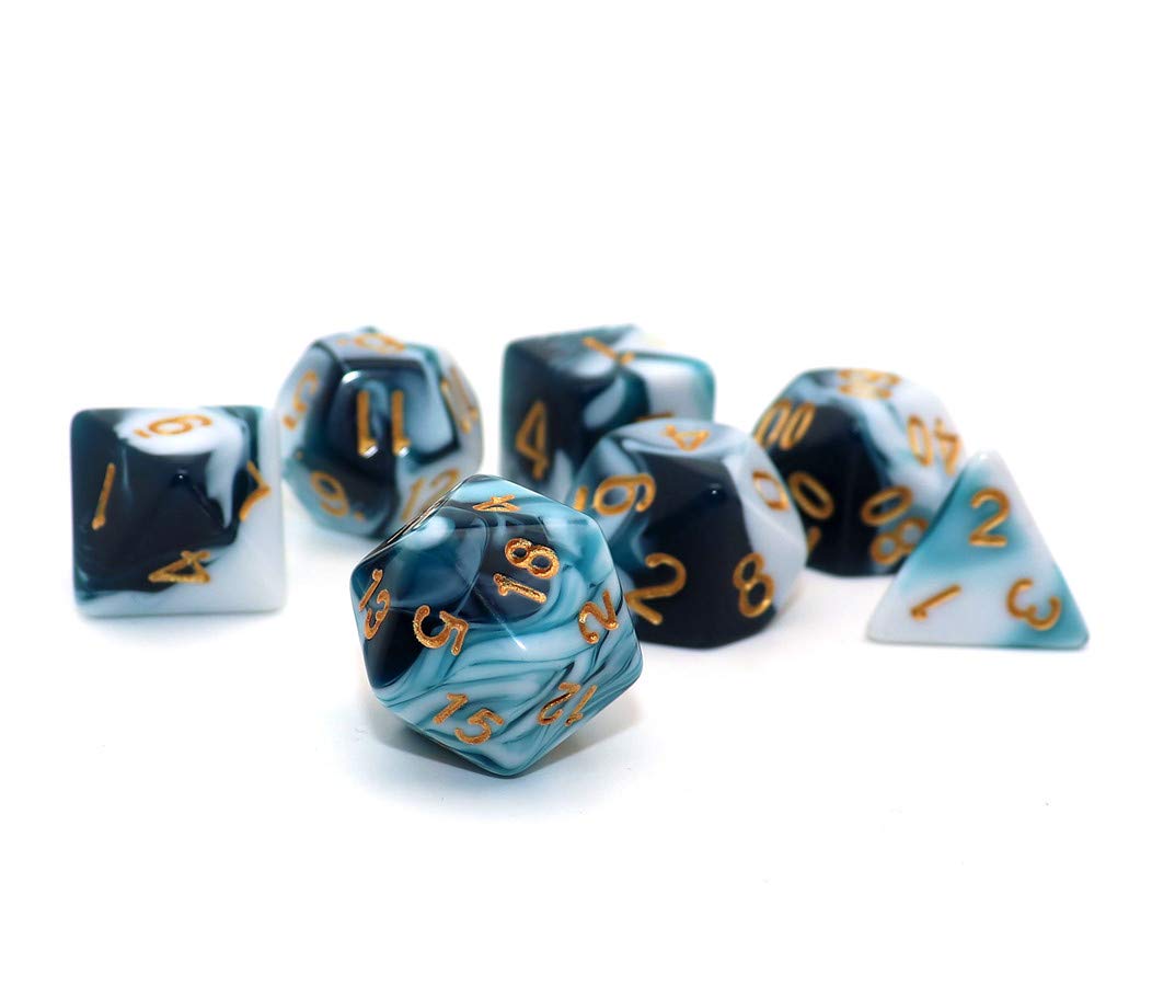 CREEBUY Teal & White 7-Piece D&D Dice Set – Polyhedral RPG Dice