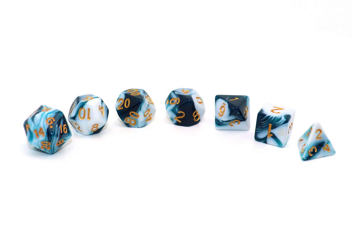 CREEBUY Teal & White 7-Piece D&D Dice Set – Polyhedral RPG Dice