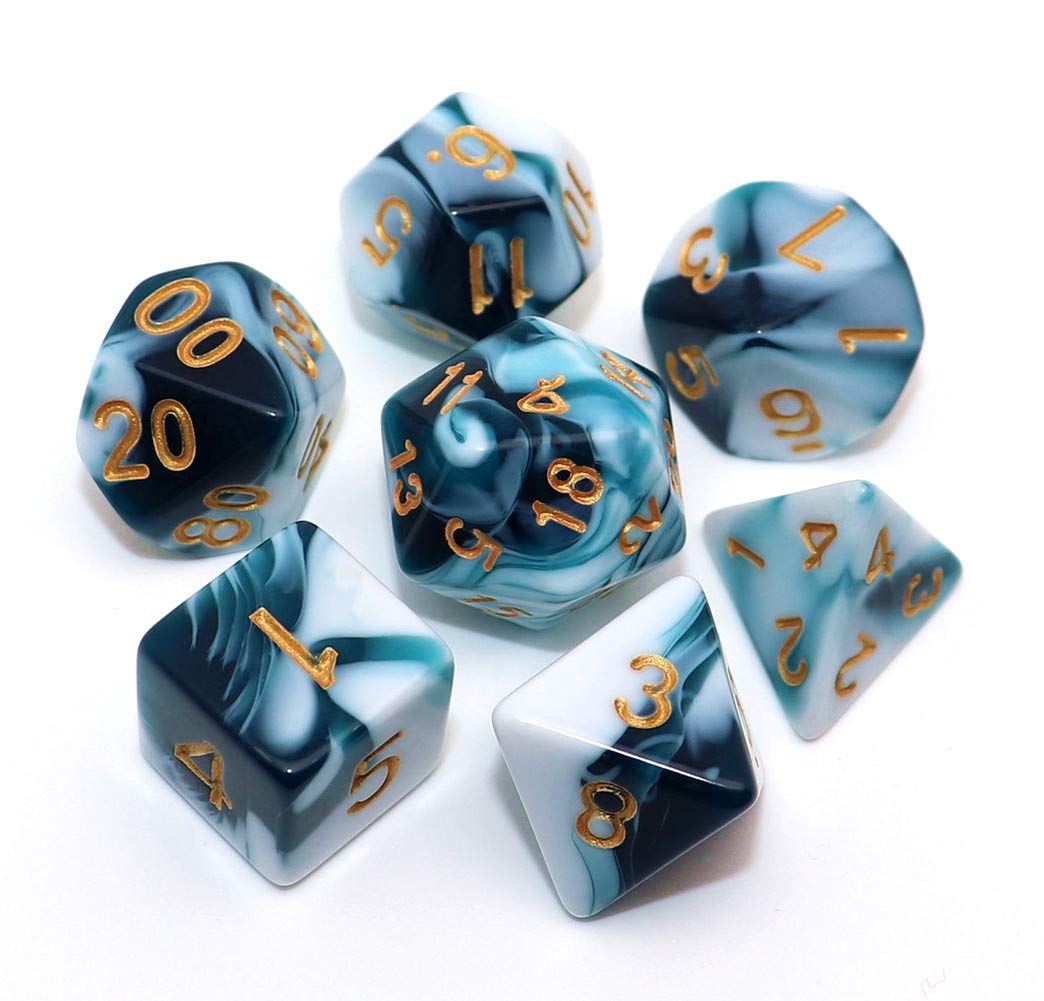 CREEBUY Teal & White 7-Piece D&D Dice Set – Polyhedral RPG Dice