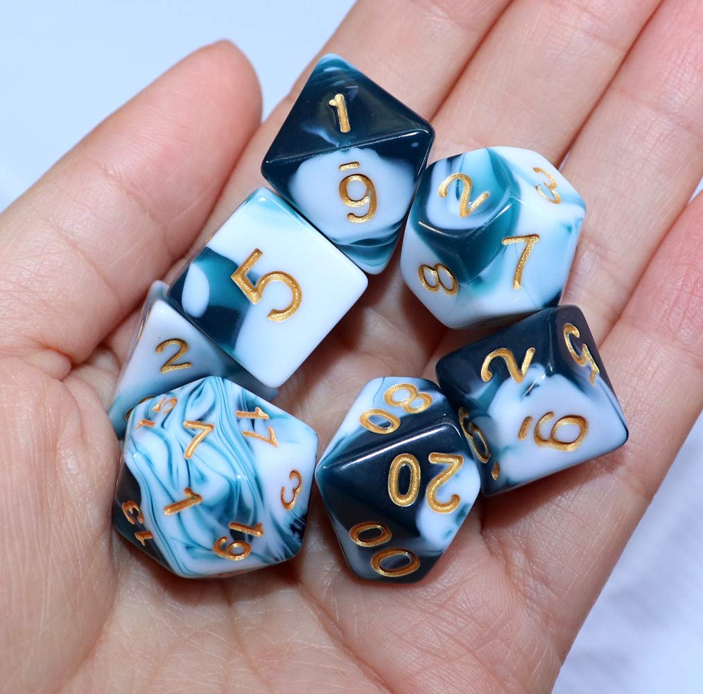 CREEBUY Teal & White 7-Piece D&D Dice Set – Polyhedral RPG Dice