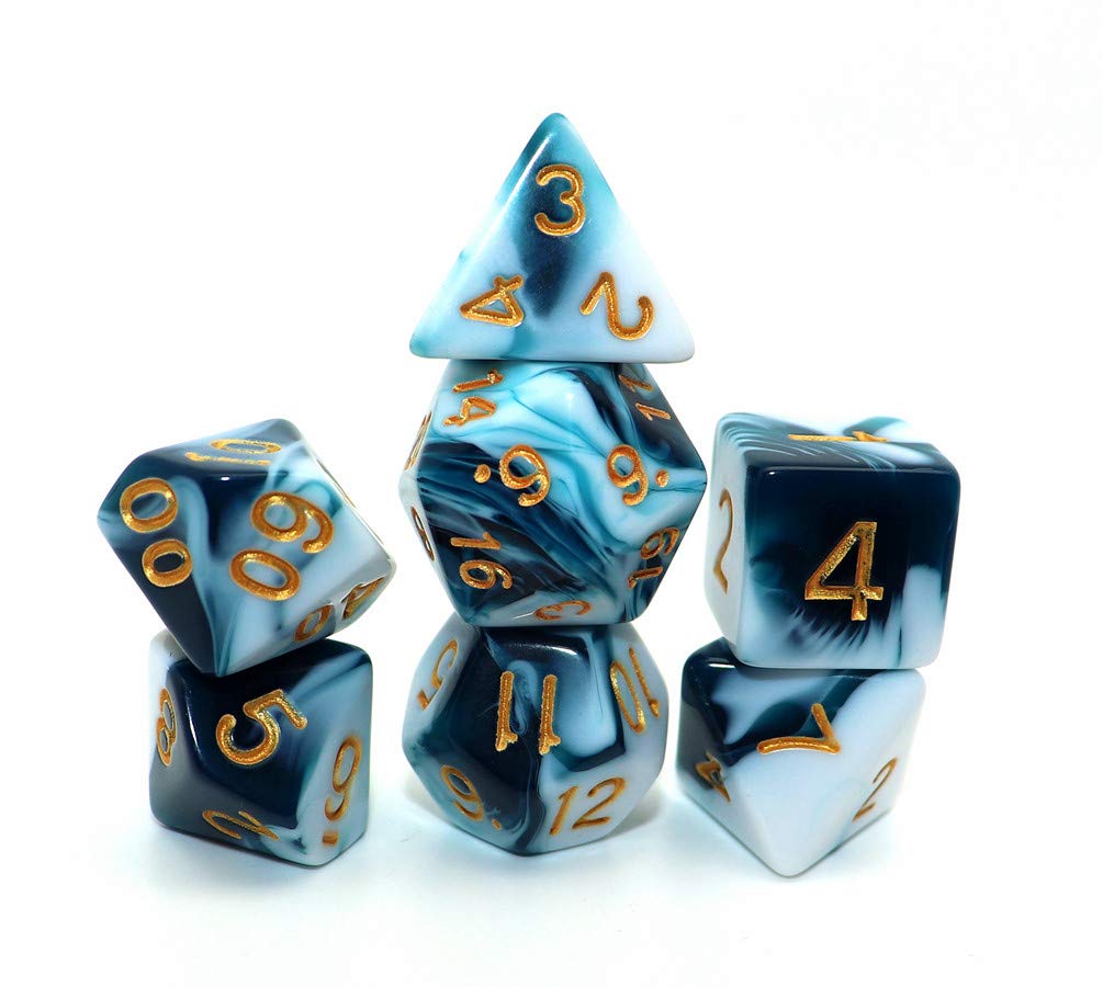 CREEBUY Teal & White 7-Piece D&D Dice Set – Polyhedral RPG Dice