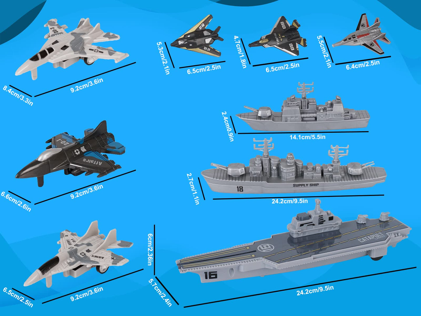 Crelloci Aircraft Carrier Military Naval Playset – Pull-Back Jets & Submarine | Kids Toy