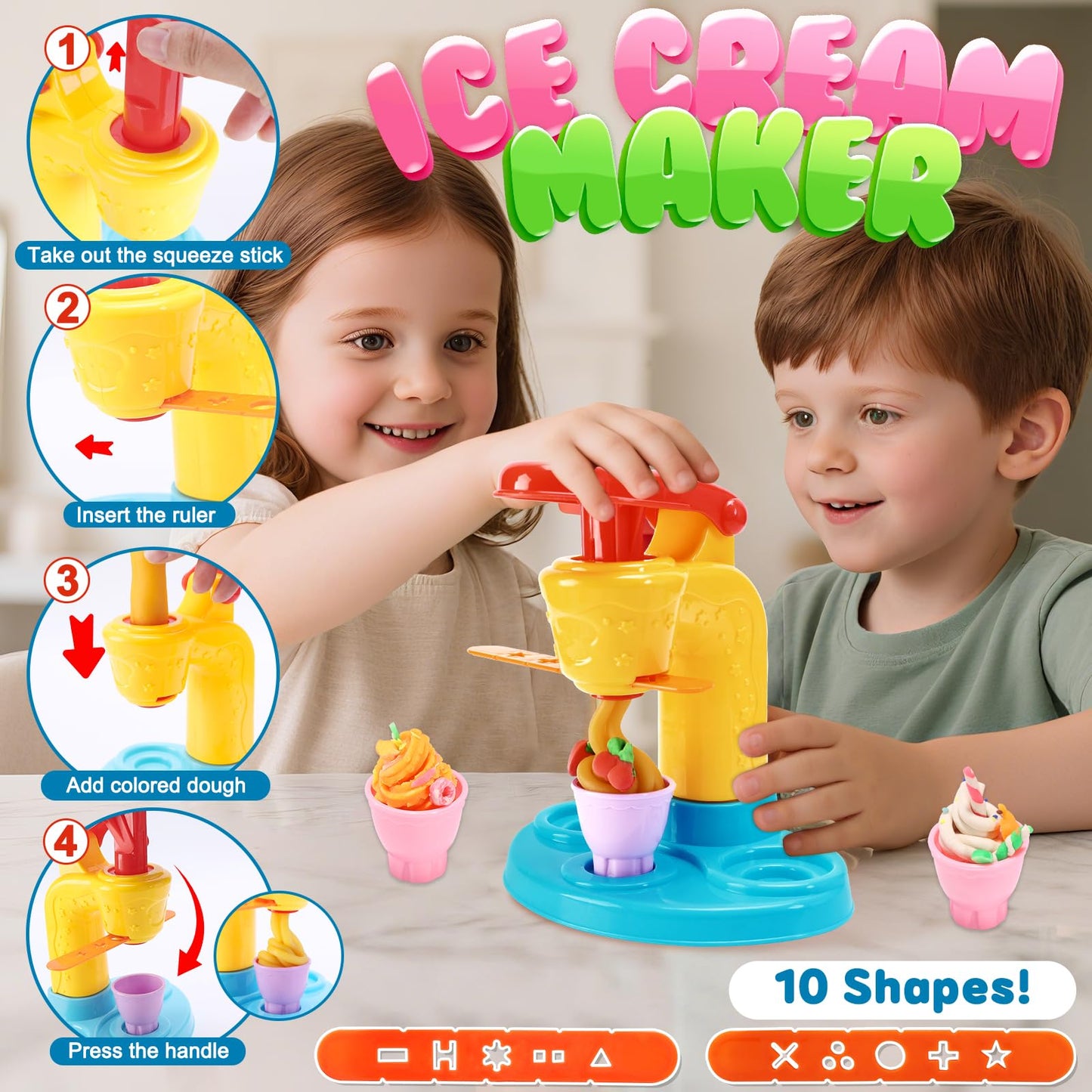 Crelloci 4 in 1 Color Dough Set – Noodle, Cake, Hamburger & Ice Cream Makers for Kids 3+