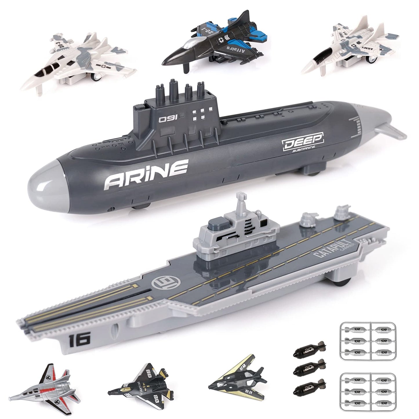 Crelloci Aircraft Carrier Toy Set — Military Naval Playset with Fighters, Submarine & Torpedoes (Age 5+)