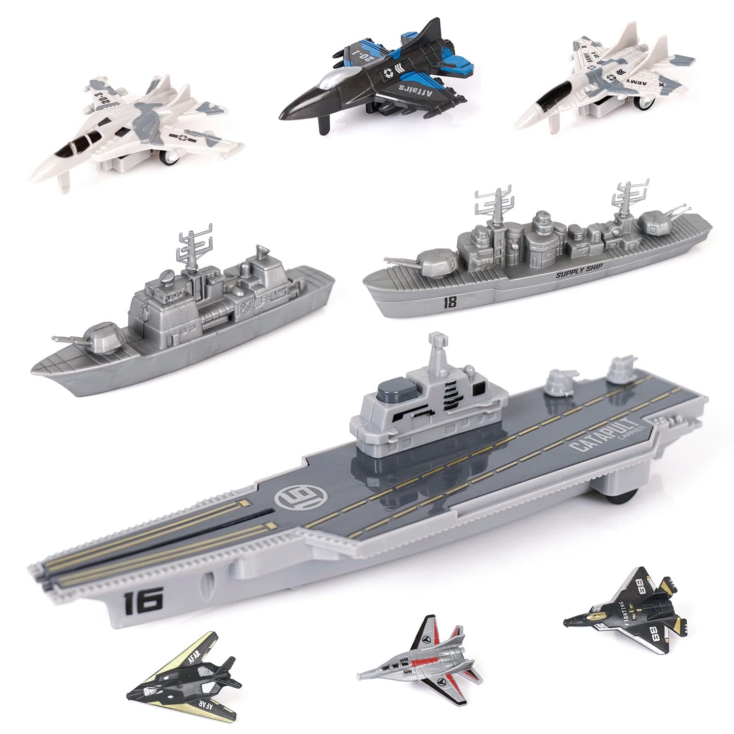 Crelloci Aircraft Carrier Military Naval Playset – Pull-Back Jets & Submarine | Kids Toy