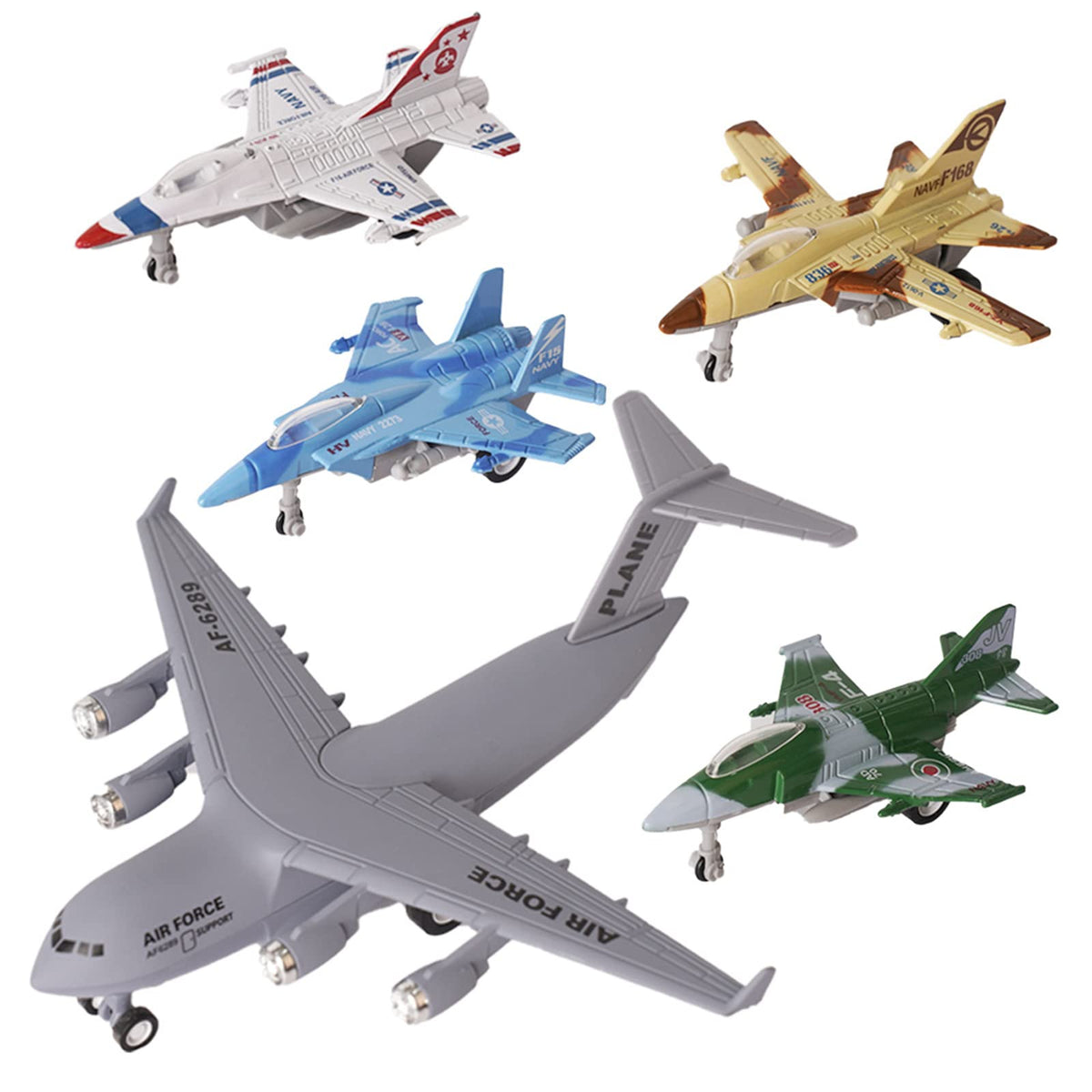 Crelloci 5 Pack Army Airplane Toys Set – Die-Cast Military Jets, Pull-Back Planes for Kids