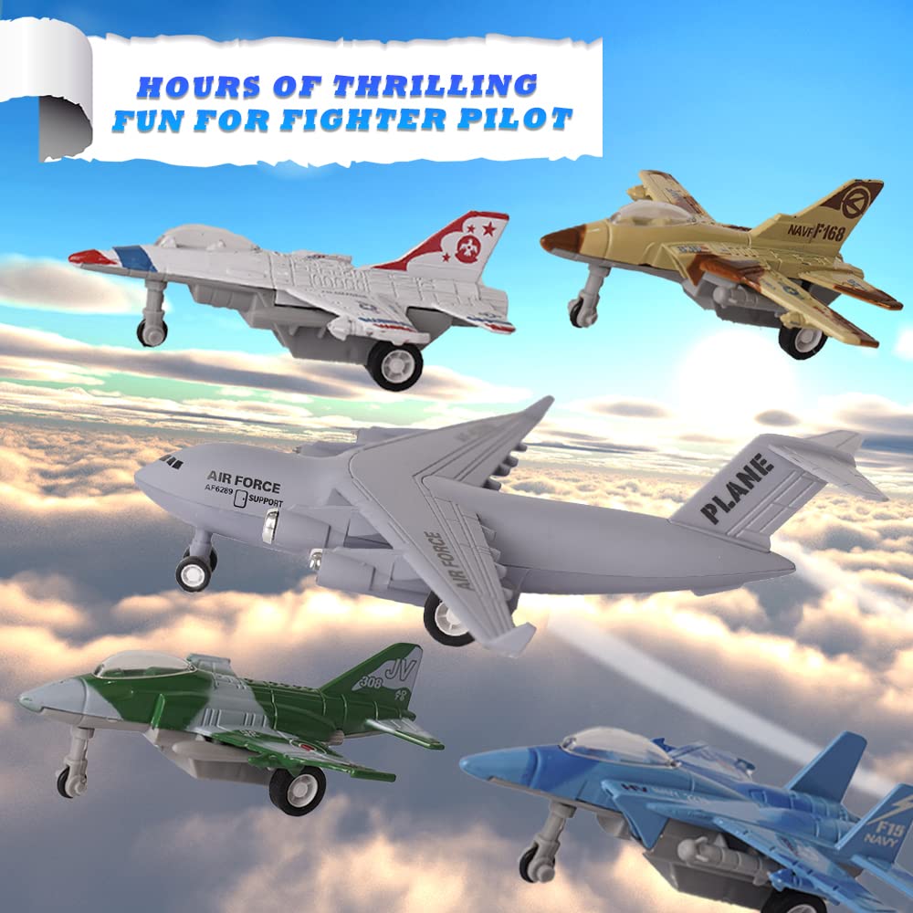 Crelloci 5 Pack Army Airplane Toys Set – Die-Cast Military Jets, Pull-Back Planes for Kids
