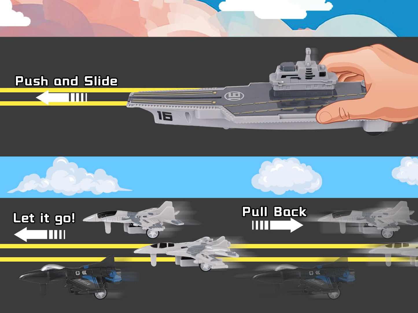 Crelloci Aircraft Carrier Military Naval Playset – Pull-Back Jets & Submarine | Kids Toy