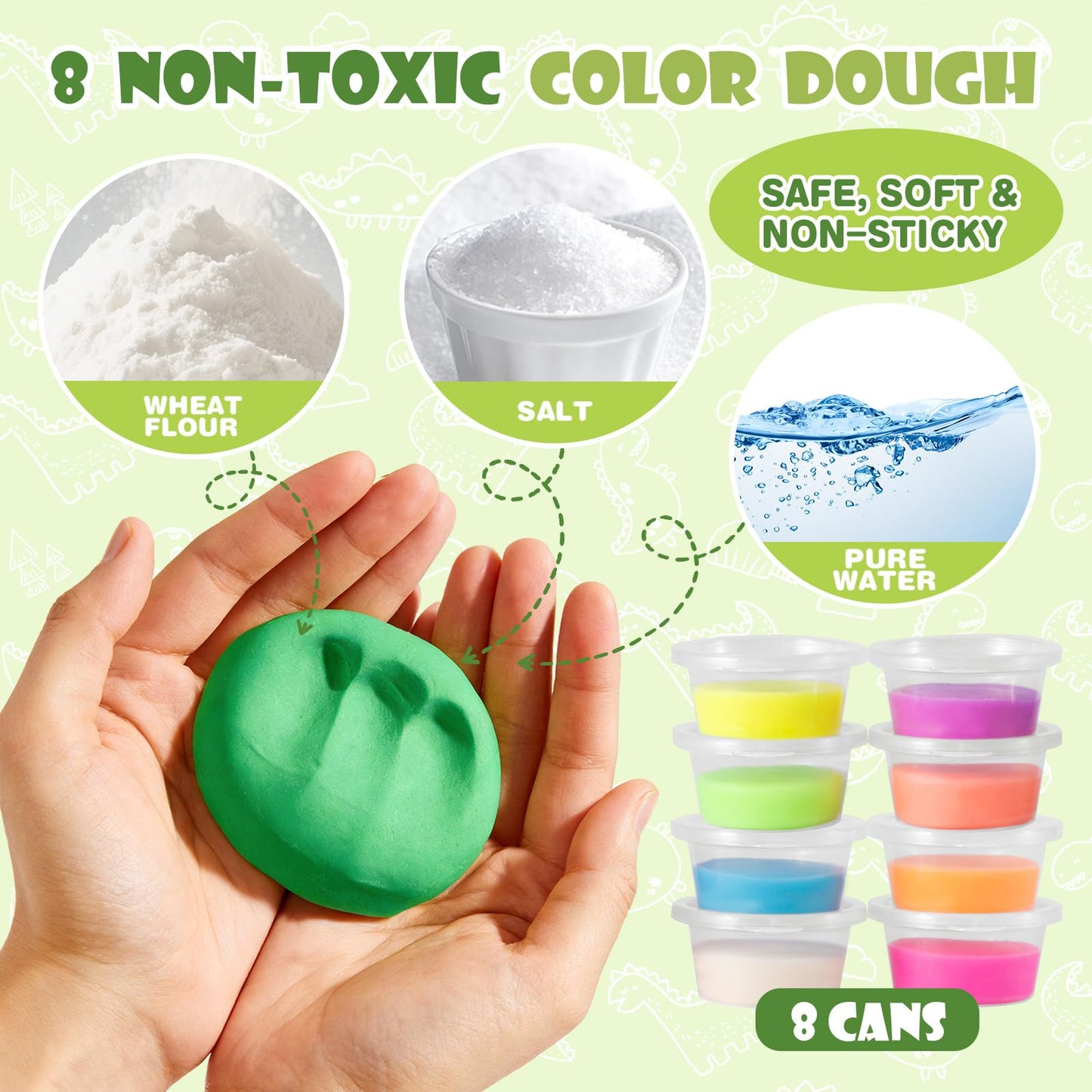 Crelloci Dinosaur Color Dough Set – 26 Pcs Dino World Tools & Portable Case with Wheels