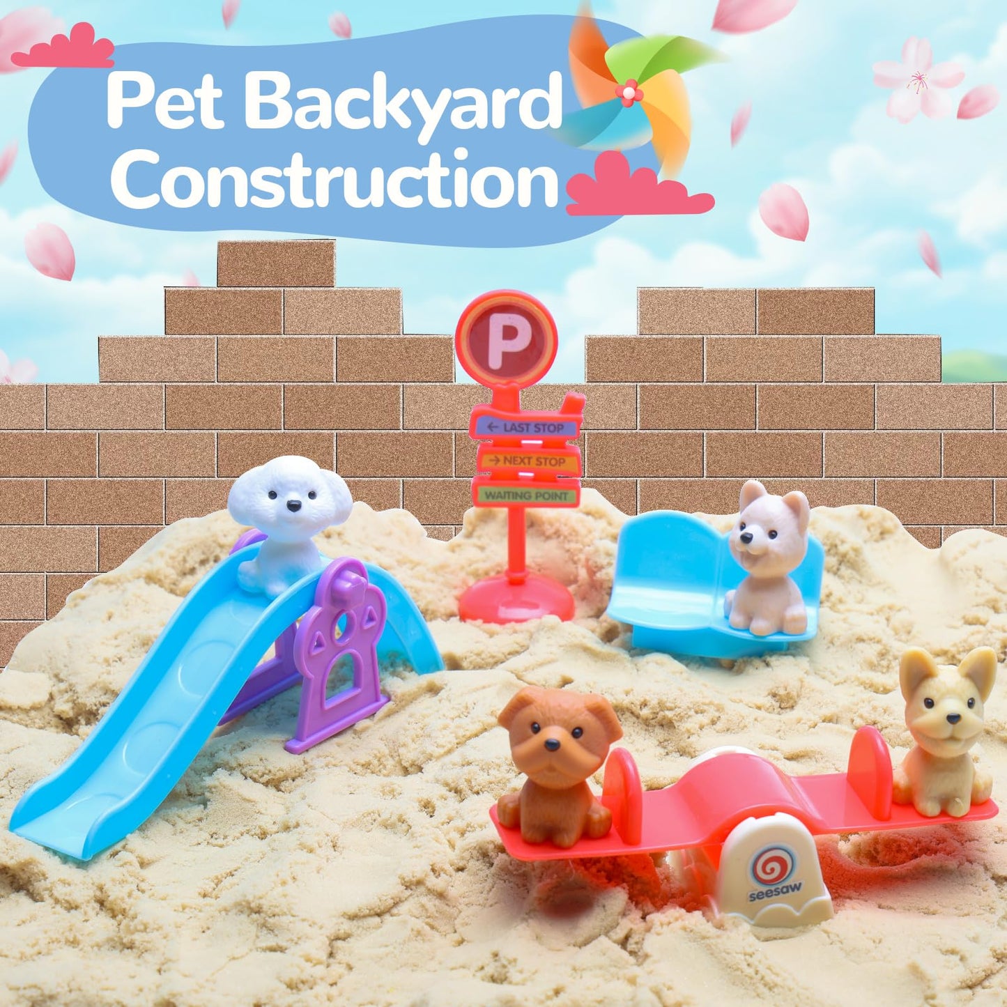 Crelloci House Building Play Sand Toy — Magnetic Sand Set with Tools & Dog Slide for Ages 3-8