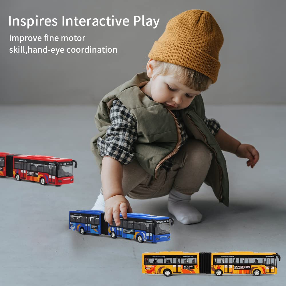 Crelloci City Bus Toy for Kids | Die-Cast Pull-Back Bus with Sounds & Lights | 1:80 Scale