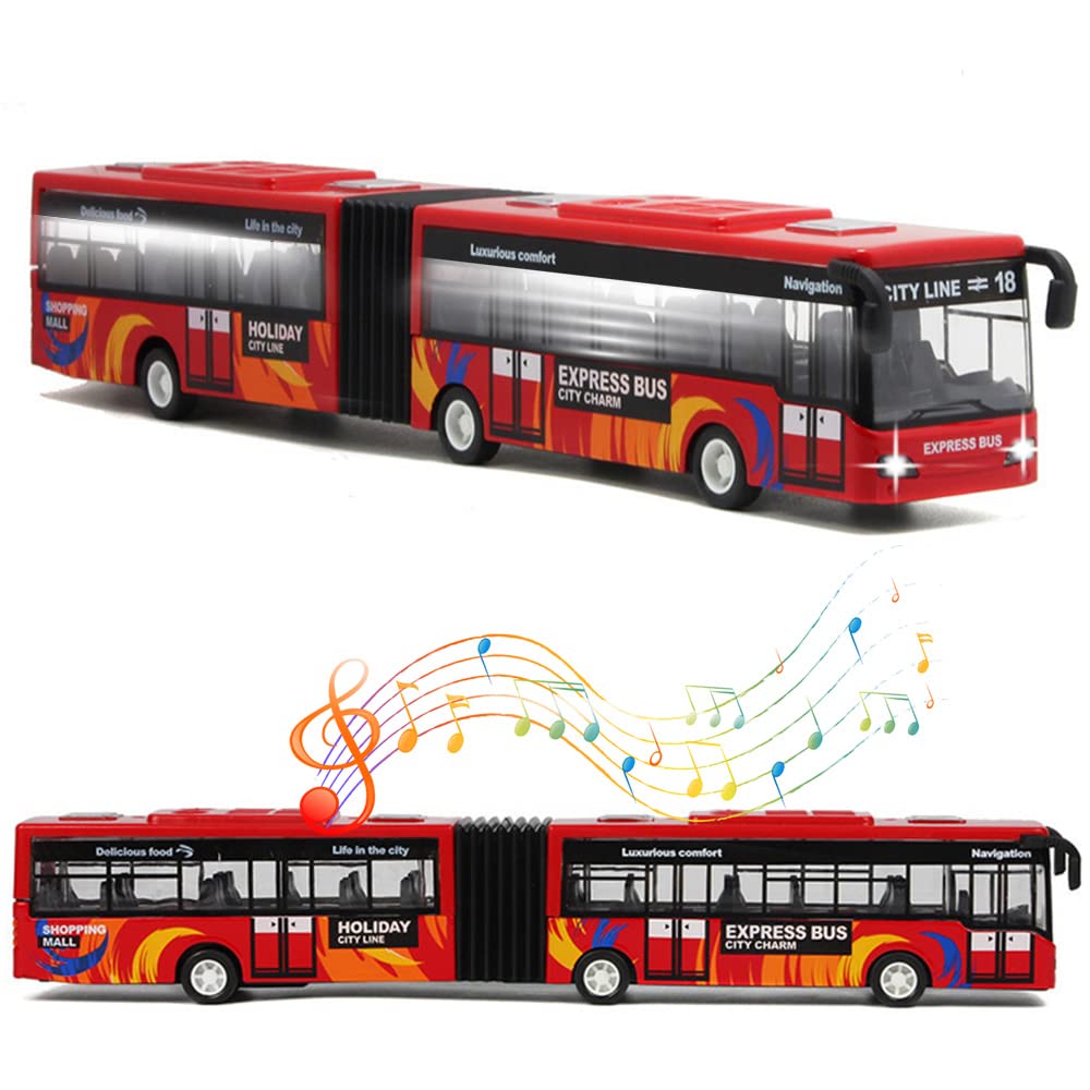 Crelloci City Bus Toy for Kids | Die-Cast Pull-Back Bus with Sounds & Lights | 1:80 Scale