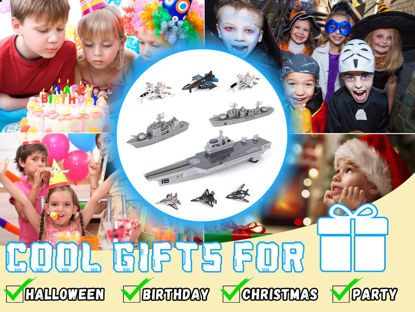 Crelloci Aircraft Carrier Military Naval Playset – Pull-Back Jets & Submarine | Kids Toy