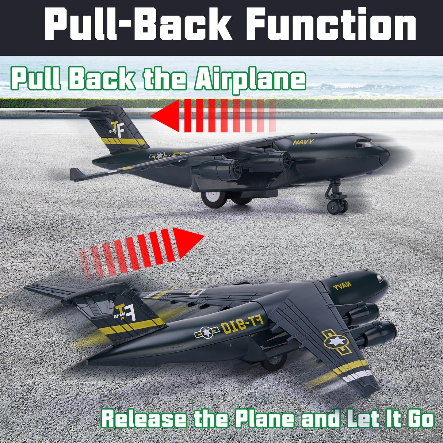 Crelloci 5 Pack Army Navy Airplane Toys Set – Light & Sounds, Pull-Back Die-Cast Jets