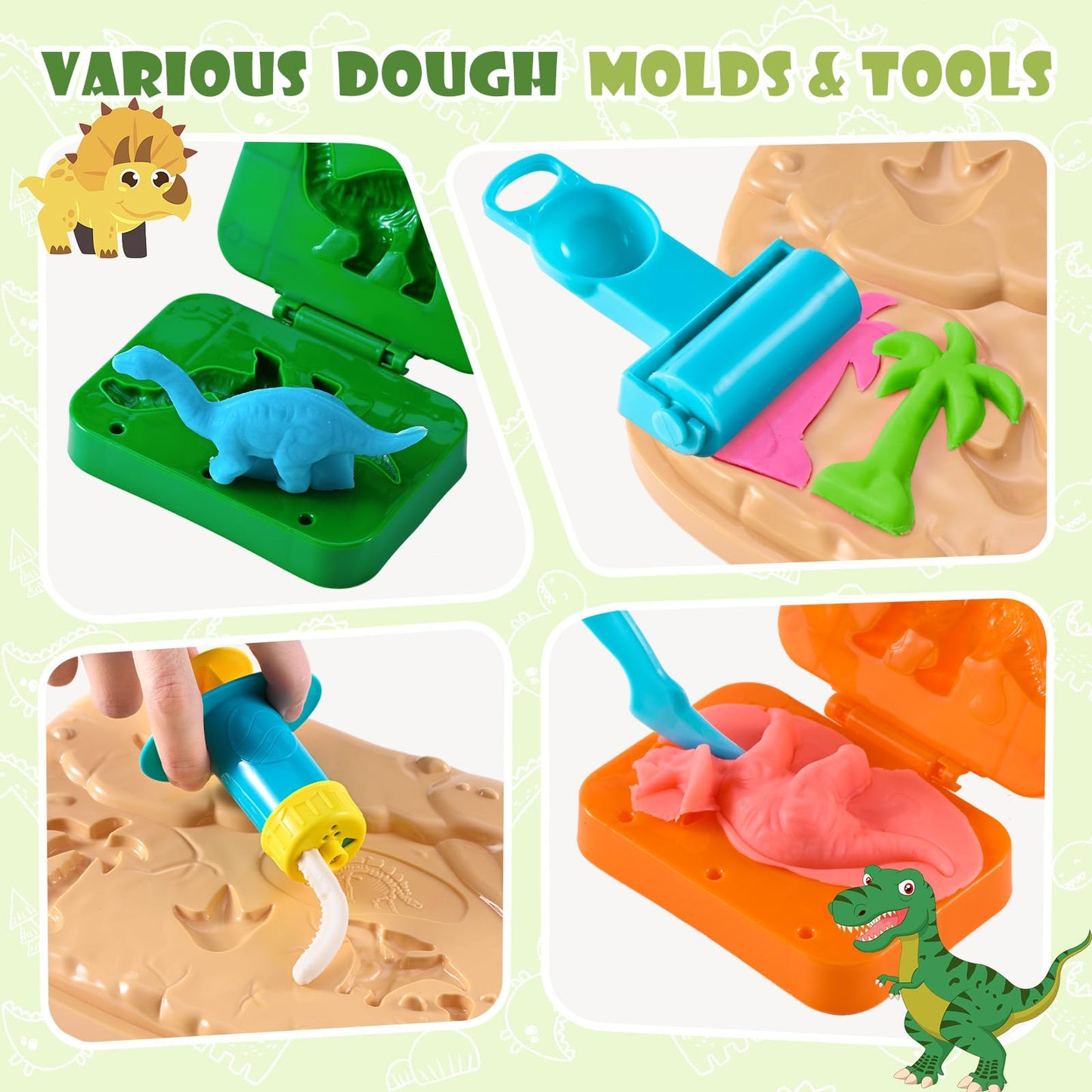 Crelloci Dinosaur Color Dough Set – 26 Pcs Dino World Tools & Portable Case with Wheels