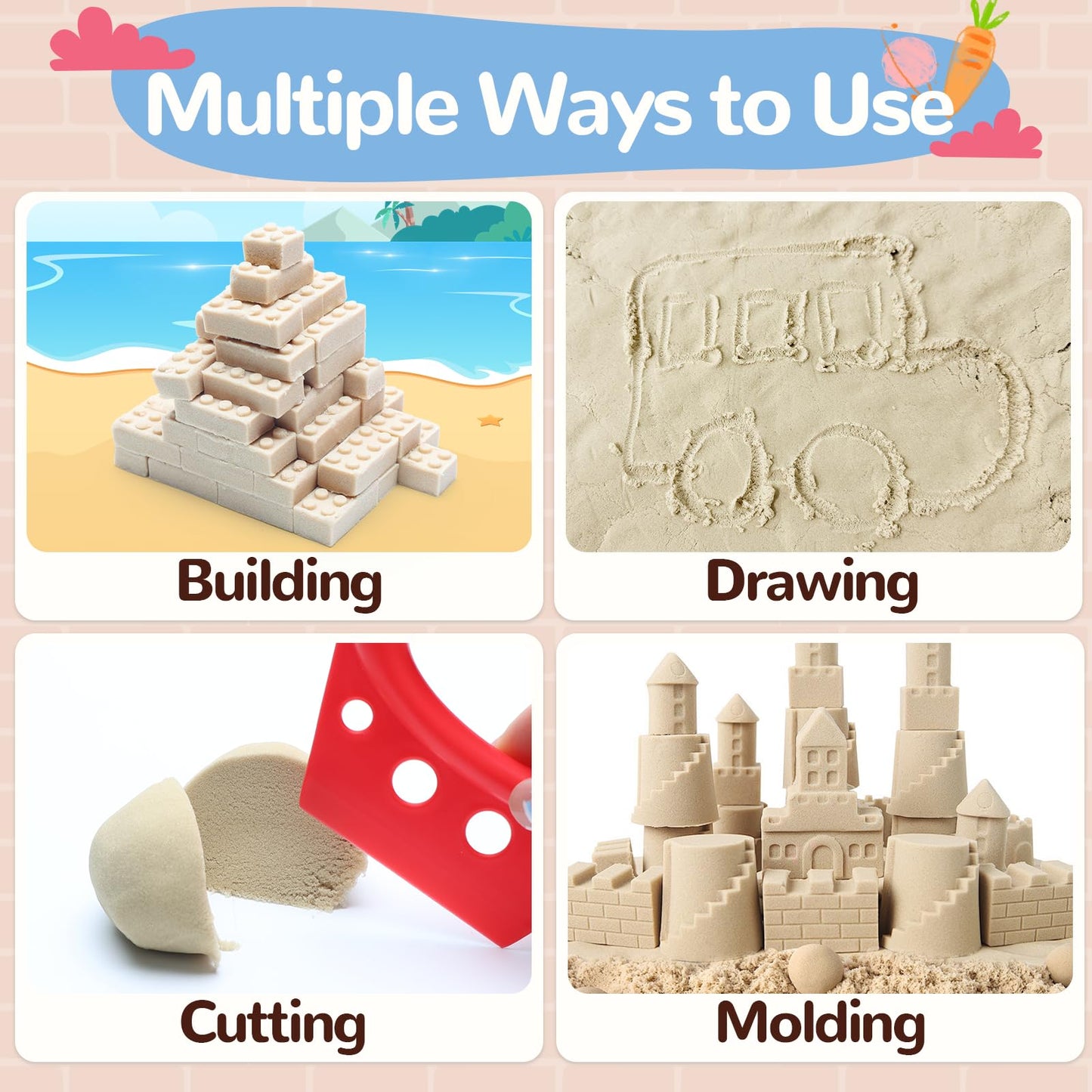 Crelloci House Building Play Sand Toy — Magnetic Sand Set with Tools & Dog Slide for Ages 3-8