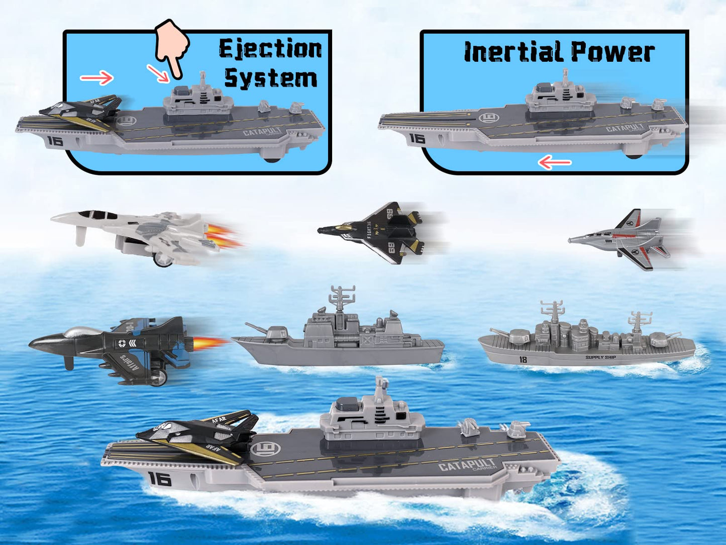 Crelloci Aircraft Carrier Military Naval Playset – Pull-Back Jets & Submarine | Kids Toy