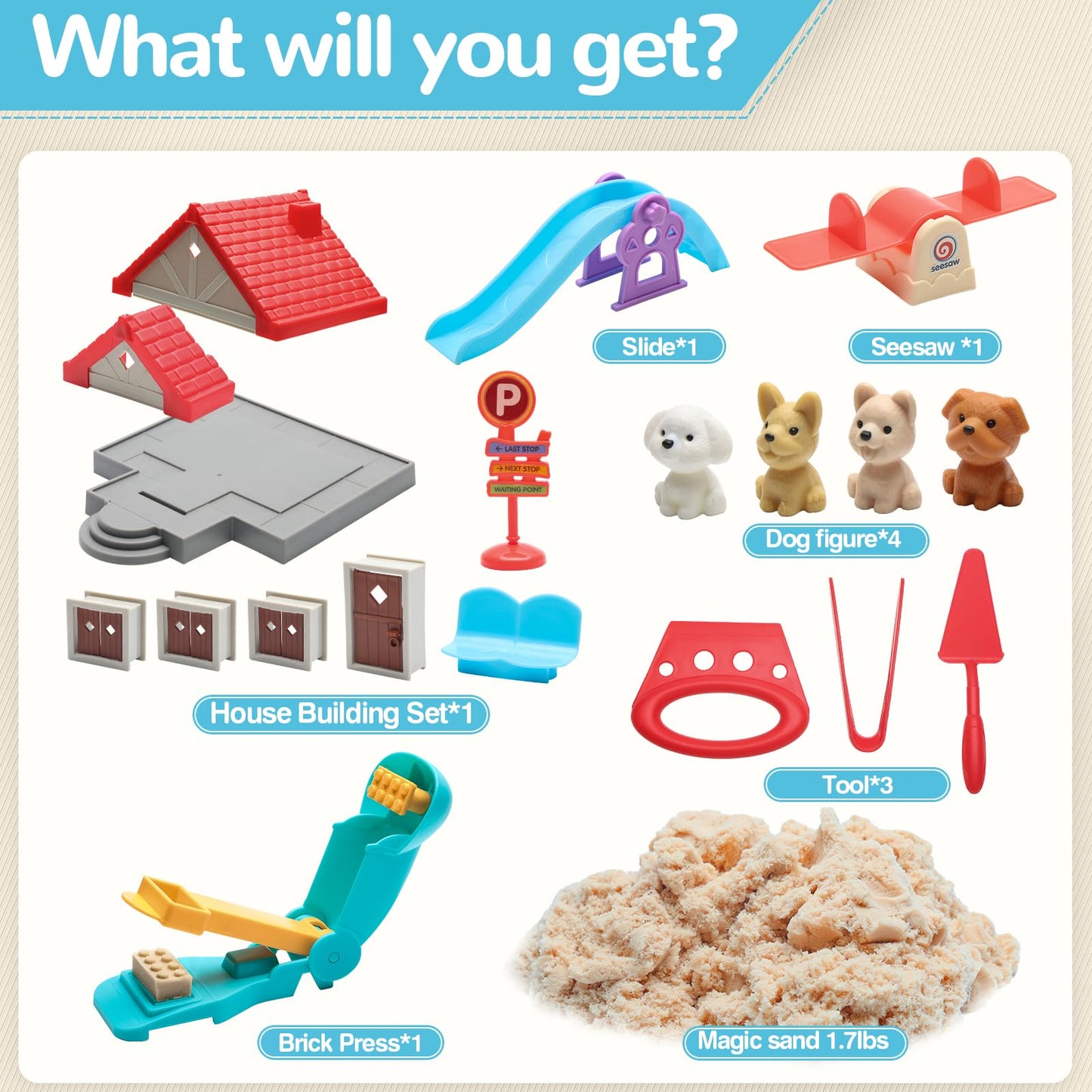 Crelloci House Building Play Sand Toy — Magnetic Sand Set with Tools & Dog Slide for Ages 3-8