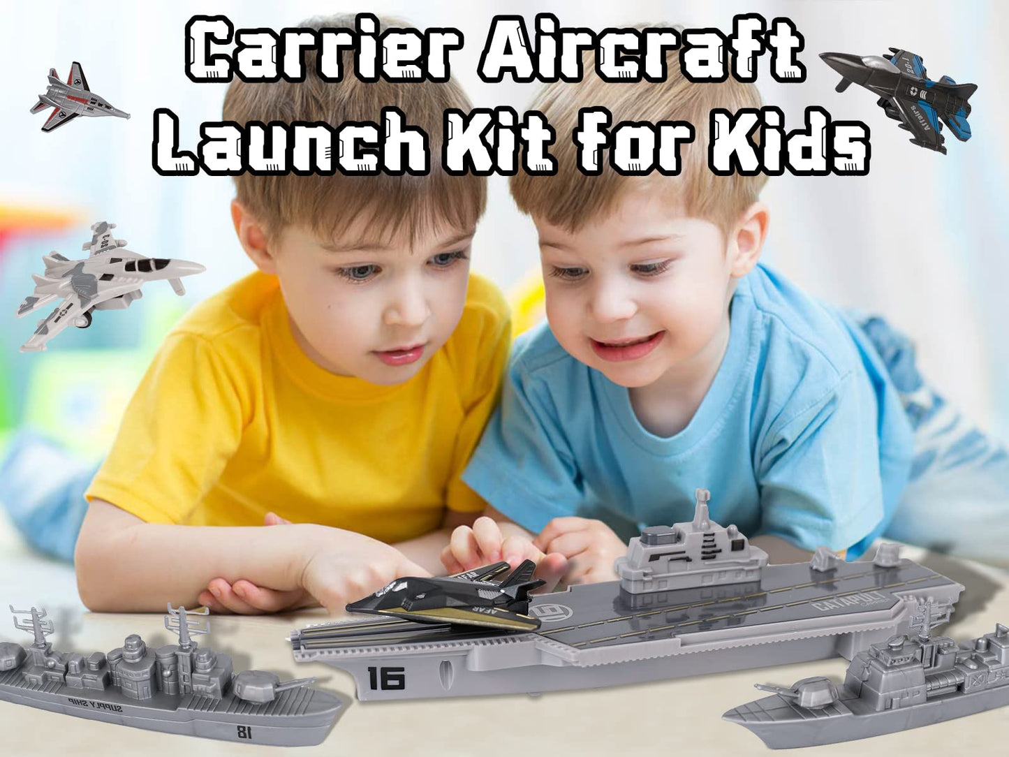 Crelloci Aircraft Carrier Military Naval Playset – Pull-Back Jets & Submarine | Kids Toy