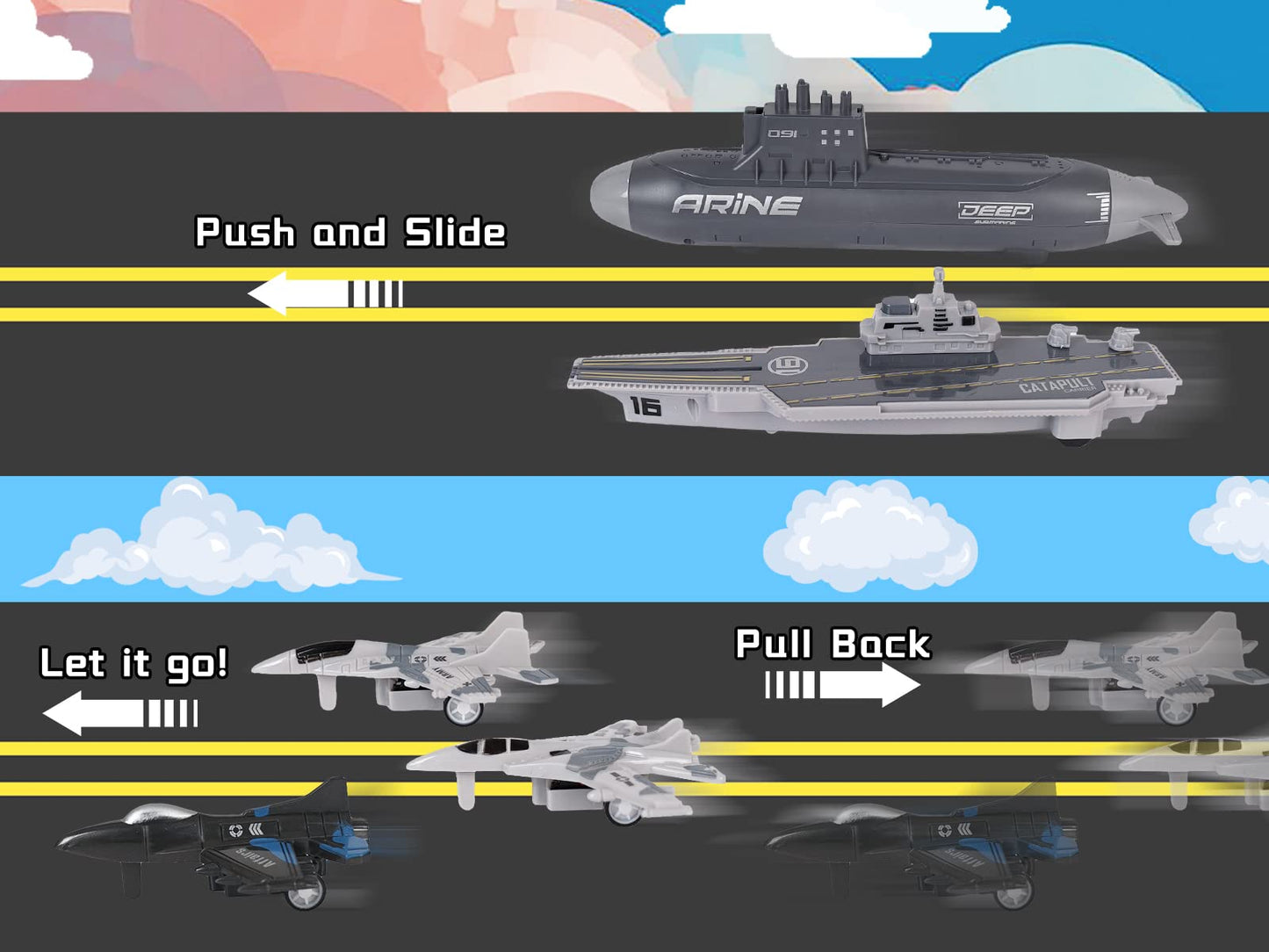 Crelloci Aircraft Carrier Toy Set — Military Naval Playset with Fighters, Submarine & Torpedoes (Age 5+)