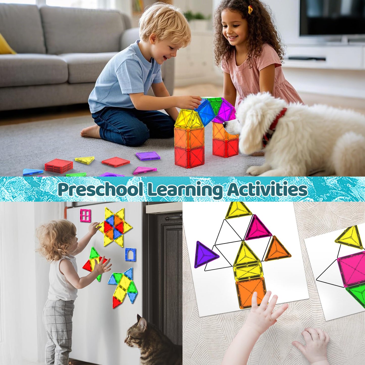 Crenova Mini Magnetic Tiles – Travel-Ready 20-Piece STEM Building Set for Kids 3+
