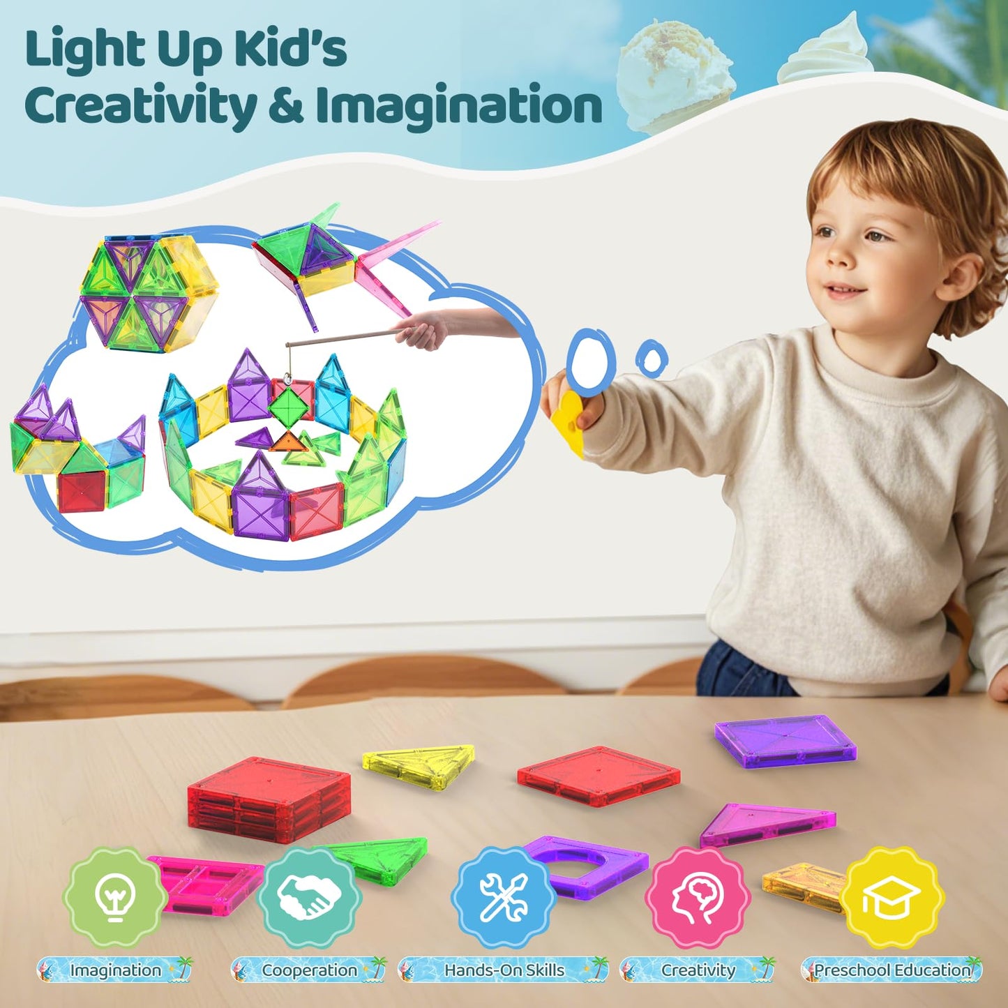 Crenova Mini Magnetic Tiles – Travel-Ready 20-Piece STEM Building Set for Kids 3+