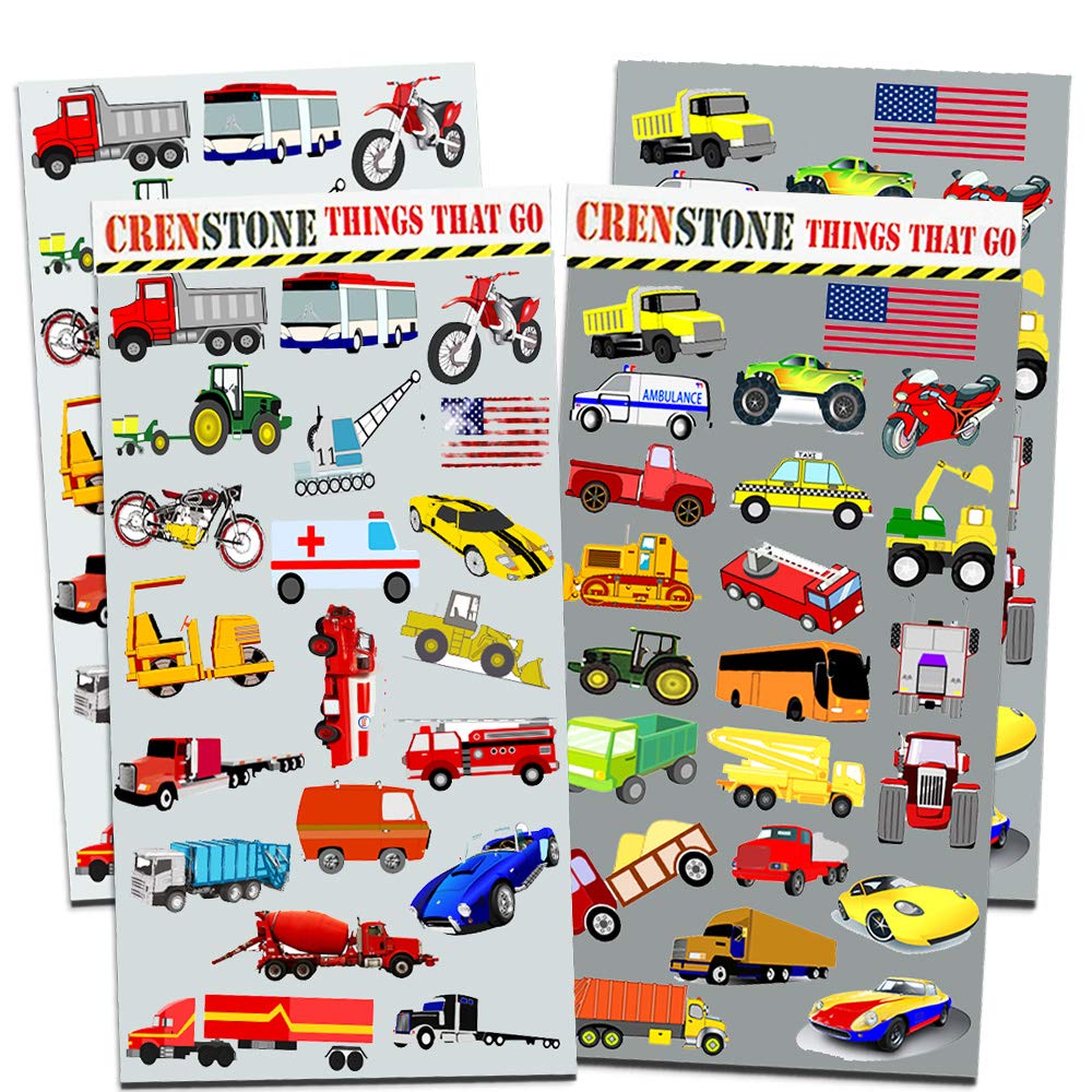 Crenstone Cars and Trucks Sticker Pack for Toddlers – 160+ Colorful Vehicle Stickers