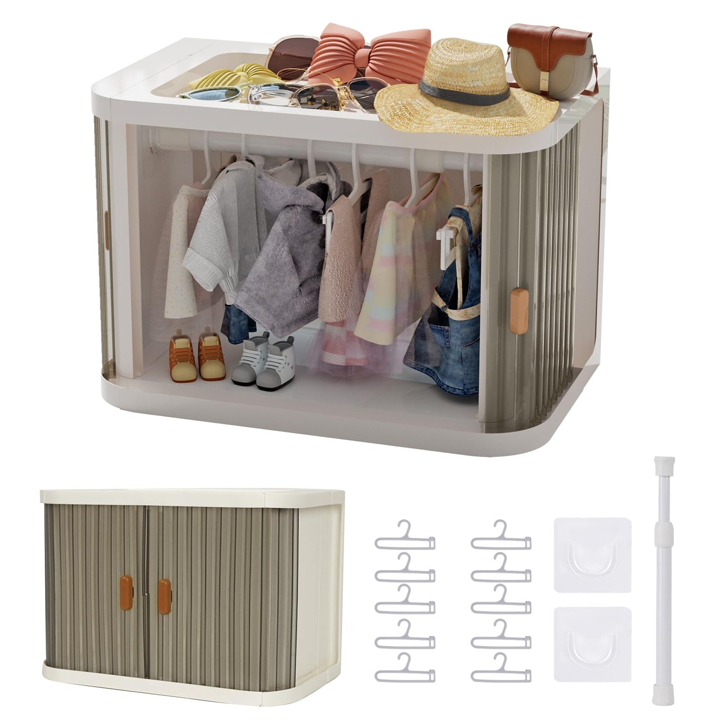 Creproly Doll Wardrobe Storage Box – Foldable Closet with 10 Hangers for 15/17 cm Dolls
